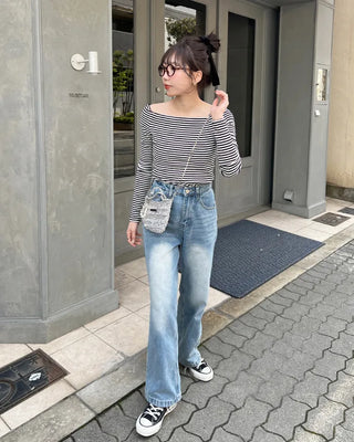 Striped off-shoulder t-shirt