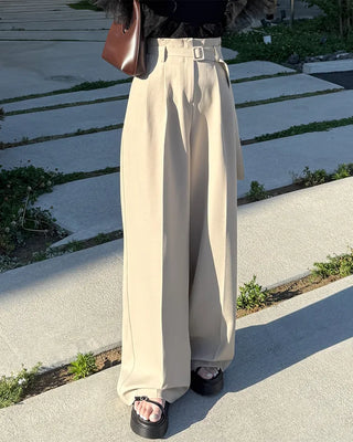 Belted high-waisted wide-leg slacks