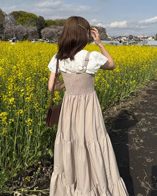 Square neck tiered long skirt