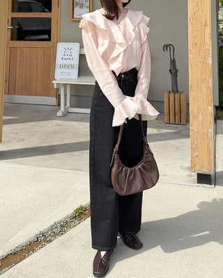 Ruffled V-neck blouse