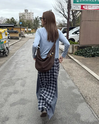 Slit check long skirt