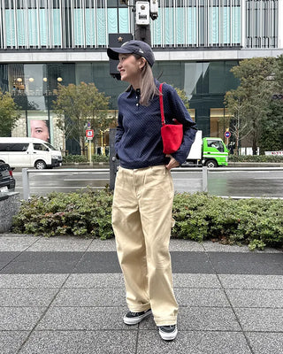 Cotton pants with side buckle patches