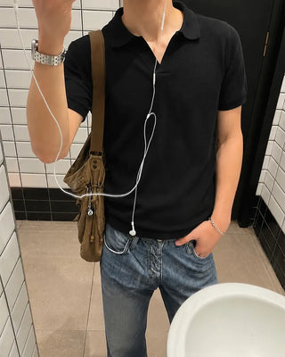 Open-collar short-sleeved knit