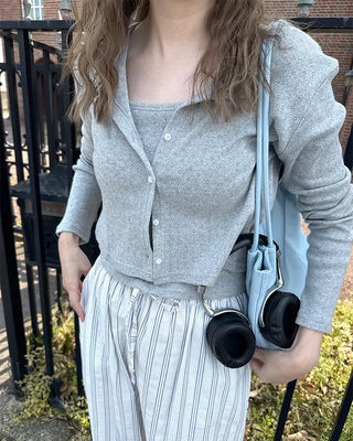 Perforated Sleeveless Cardigan Set