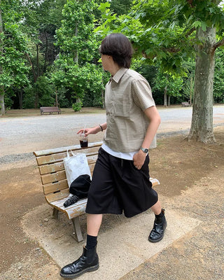 Checked crop-fit short-sleeve shirt