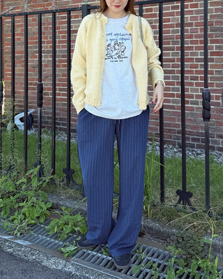 Suede stripe elastic waist pants