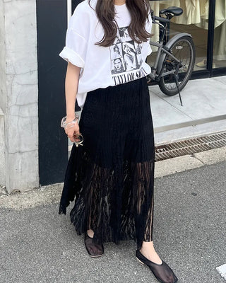 See-through lace long skirt