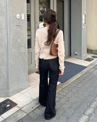 Ribbed round neck cardigan