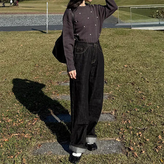 Stitch Point Wide Denim Pants