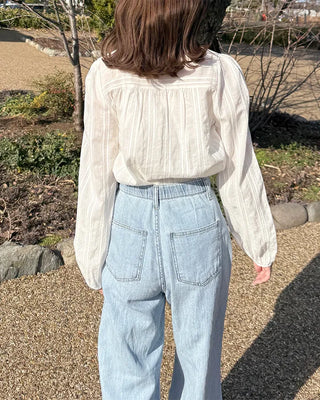 Round neck frill detail blouse