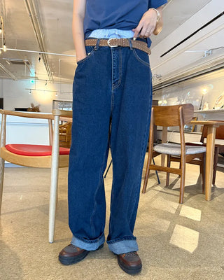 Wide-fit low-rise denim pants