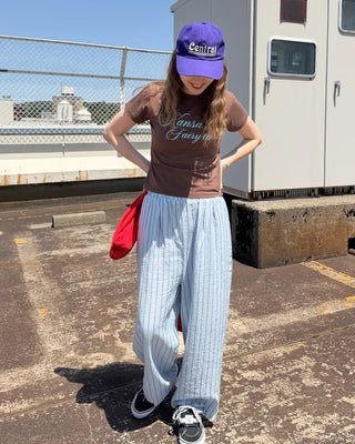 Striped Wide Wrinkle Easy Pants