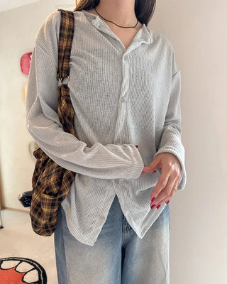 Round neck ribbed cardigan