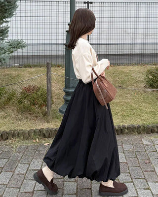Balloon long elastic waist skirt