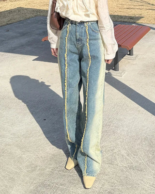 Fringe detail denim pants