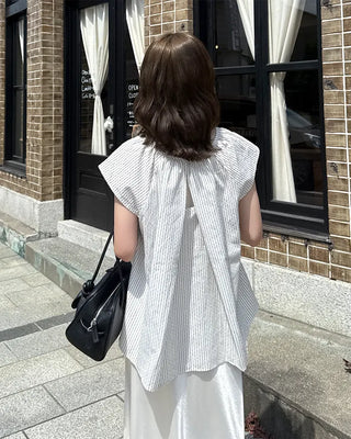 Cap-sleeve striped blouse