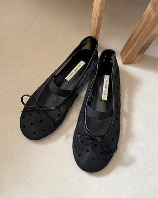 Polka Dot Mesh Mary Jane Flat Shoes