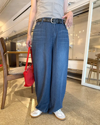 Balloon Fit Striped Denim Pants