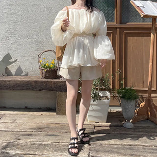 Off-shoulder chiffon blouse dress