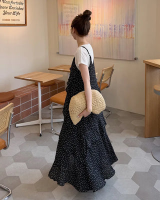 Wrinkle Dot Frill Long Dress