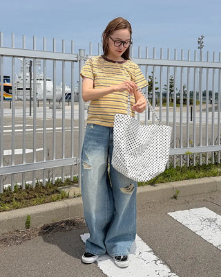 Distressed wide-fit denim pants