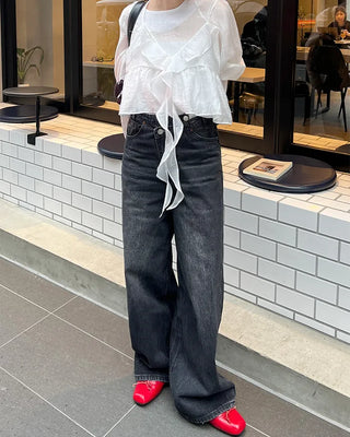Wrap Point Wash Wide Denim Pants