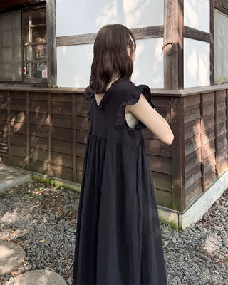 Frilled V-neck long dress
