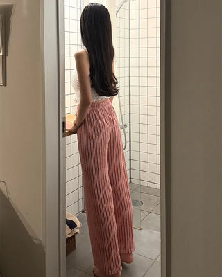 Striped String Point Elastic Waist Pants