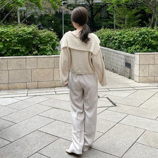 Sailor collar knit zip-up