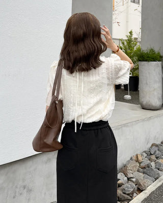 Lace frill blouse set