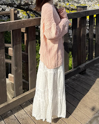 Lace punched long skirt
