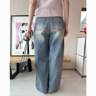 Side pintuck wide denim pants