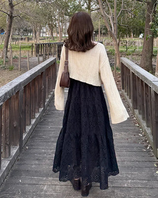 Perforated lace long skirt