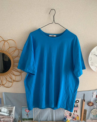 (Unisex) Two-tone layered cropped short-sleeve T-shirt