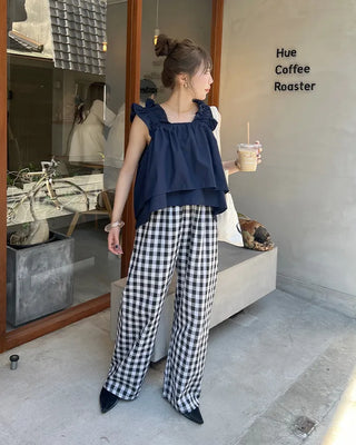 Shirred strap square neck blouse