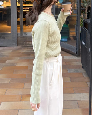 Ribbed round neck cardigan