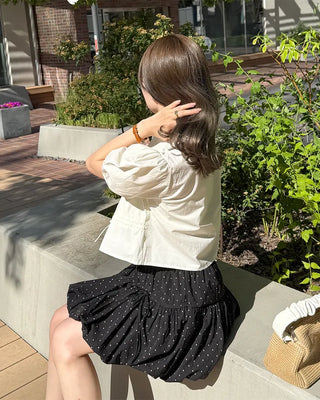 Drawstring Ribbon Asymmetrical Short-Sleeve Shirt