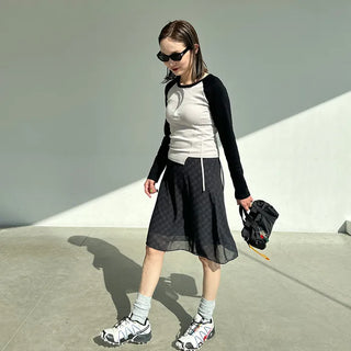 Checked midi skirt