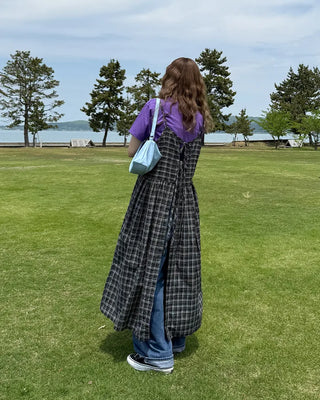 Checked long camisole dress
