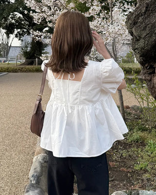 Square neck puff blouse