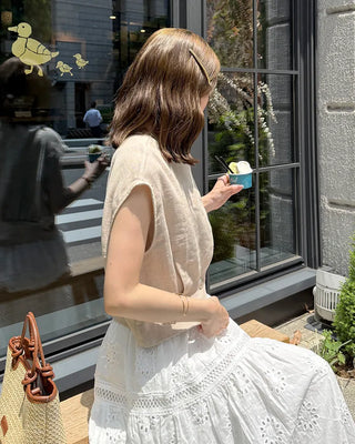 Drop-shoulder cropped vest jacket