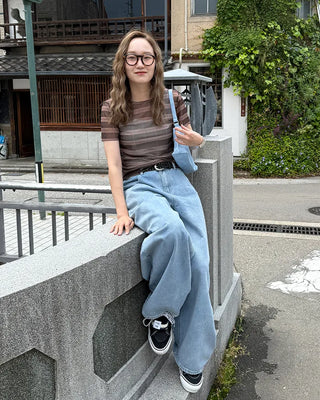 Checkered sheer short-sleeved T-shirt