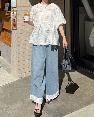 Balloon puff punching blouse