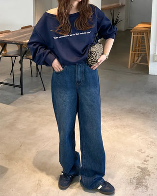 Lettering One-Shoulder Sweatshirt