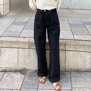 Slit Black Cotton Pants