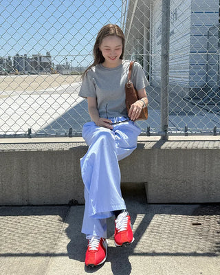 Color-blocked mini striped pants