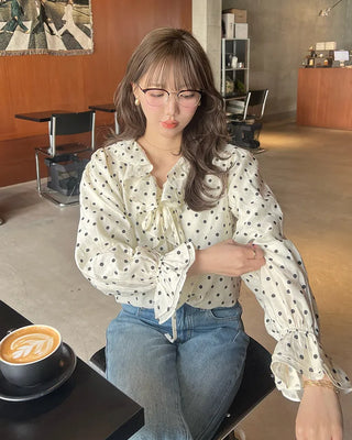 Polka dot frill blouse