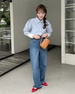 Striped two-tone cropped shirt
