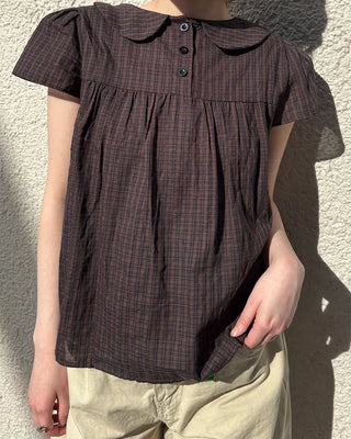 Frilled Shirring Check Blouse