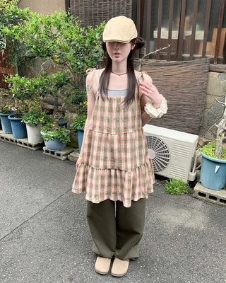 Checked camisole strap mini dress